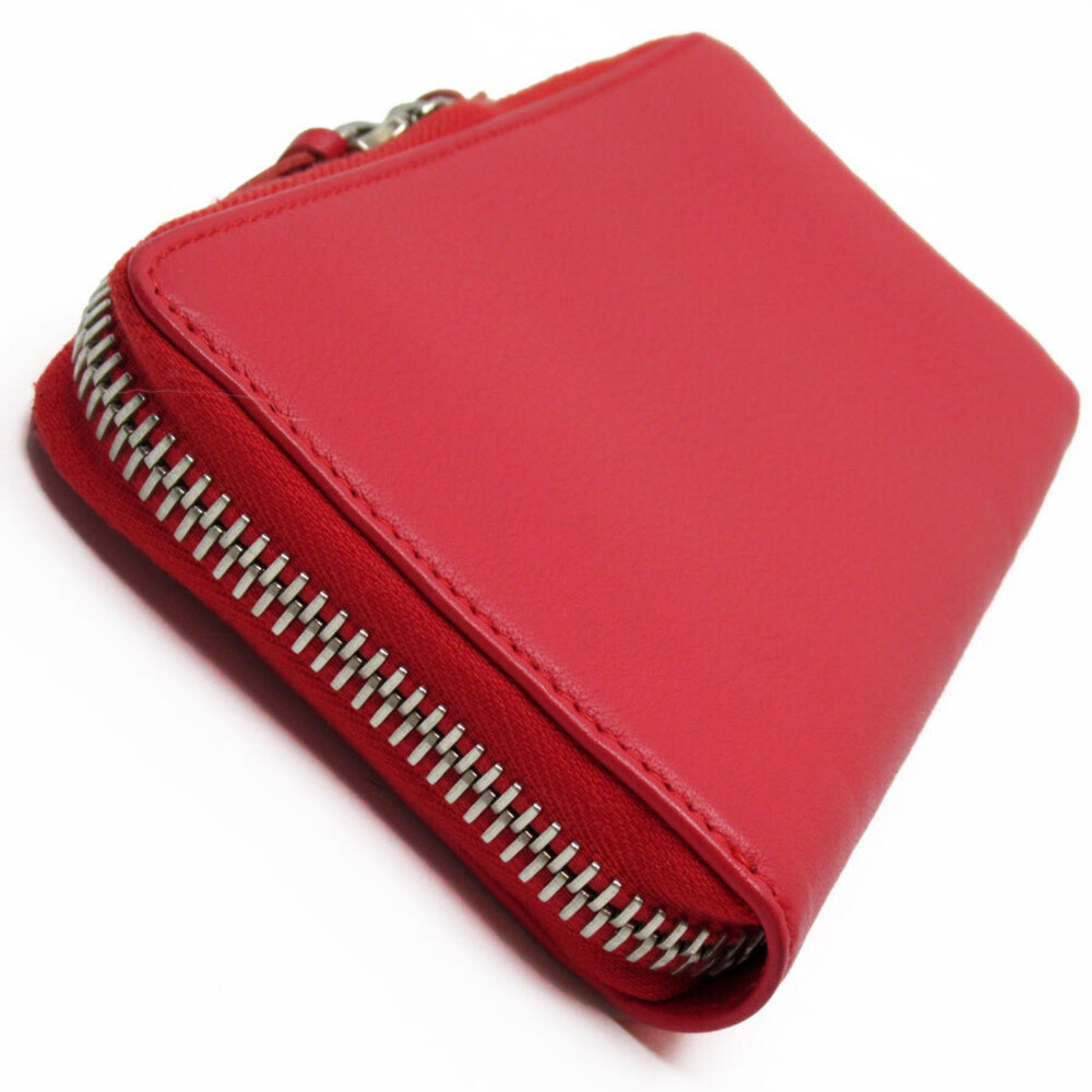 Balenciaga Continental silver zip Paper leather round wallet red